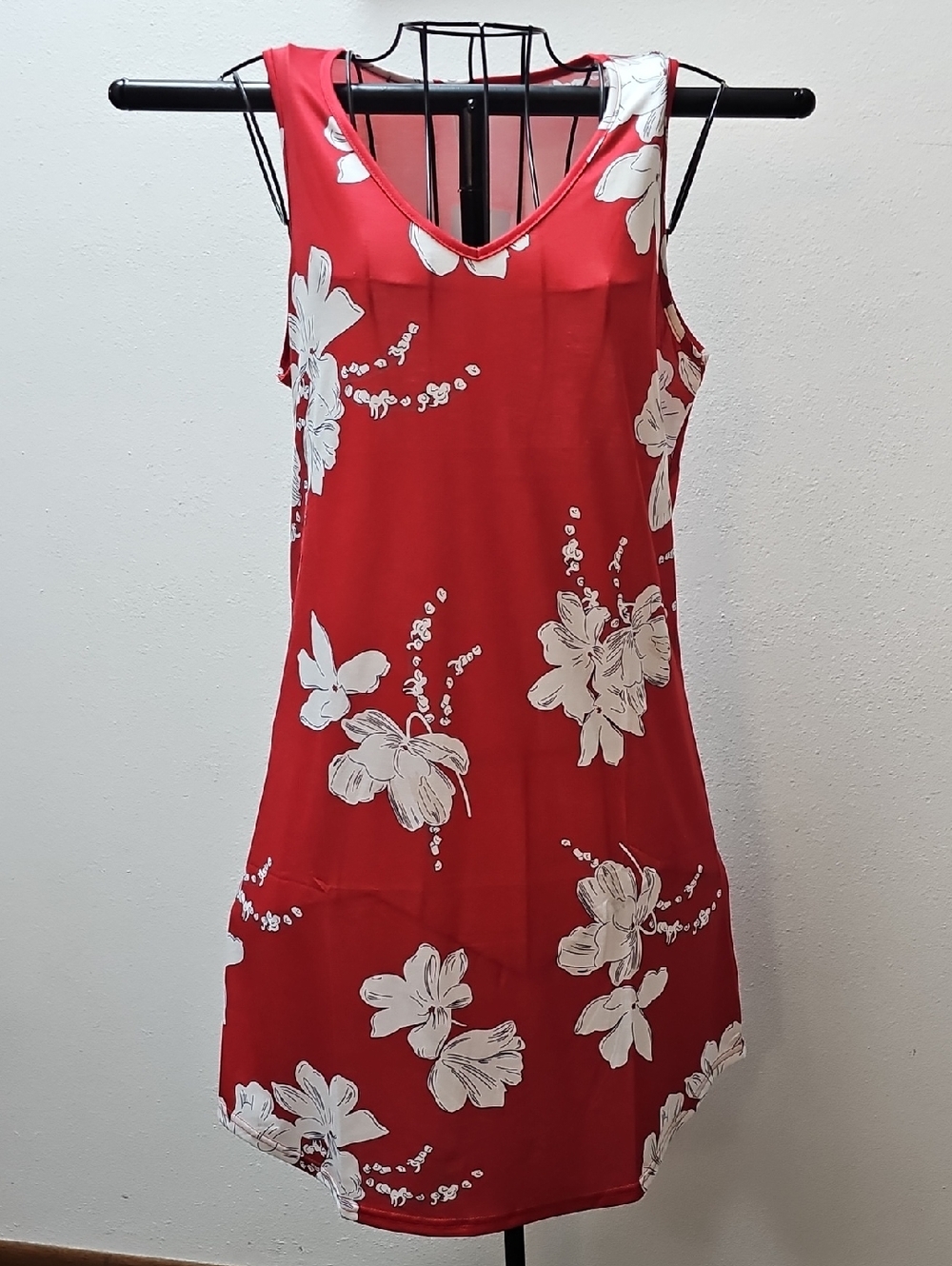Red Floral Sleeveless Shift Dress